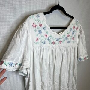 Smithsonian Institution Vintage White Cotton Embroidered Nightgown‎ Dress XL